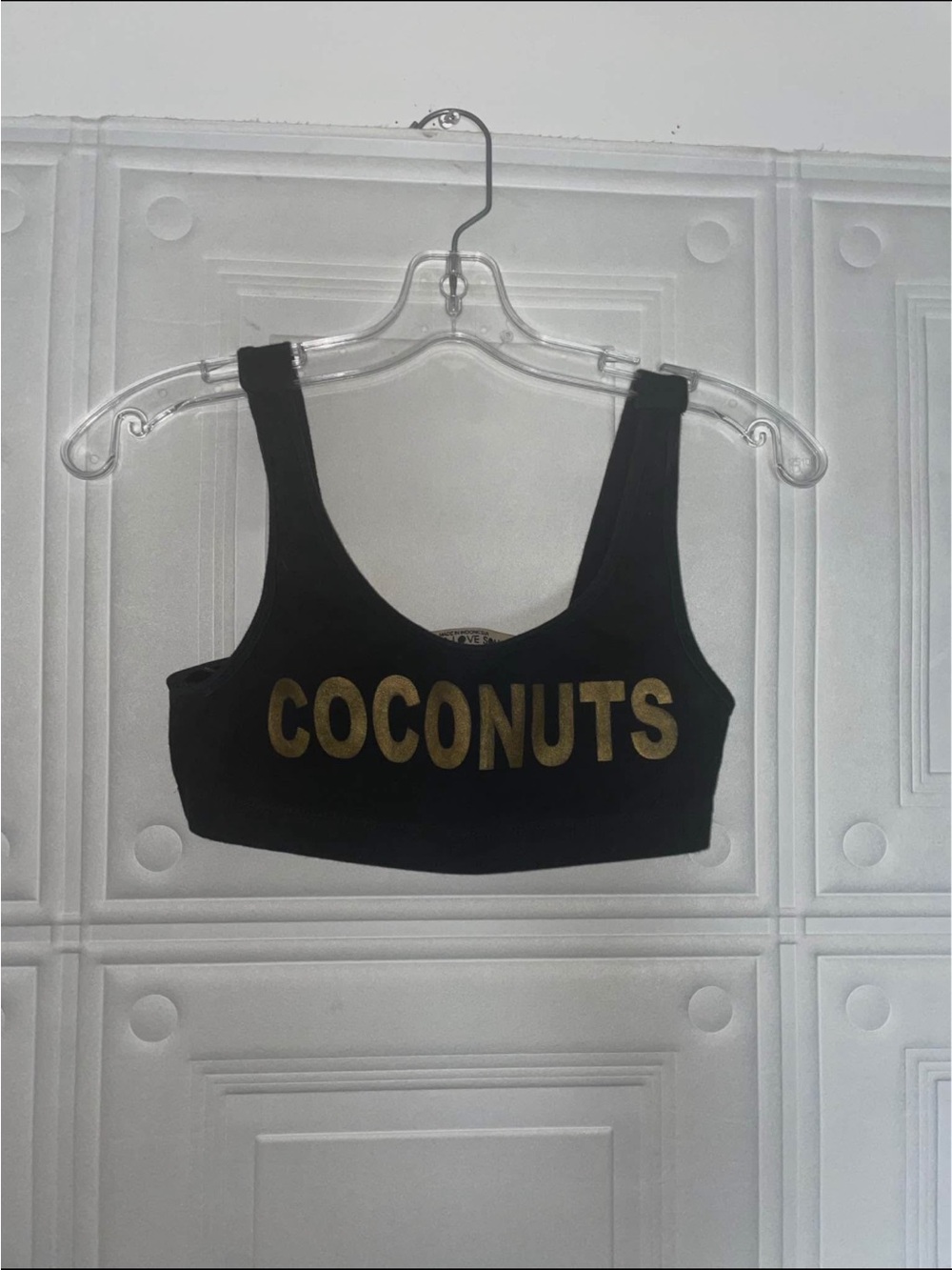 For Love And Lemons Black Crop Top with Gold "COCONUTS"